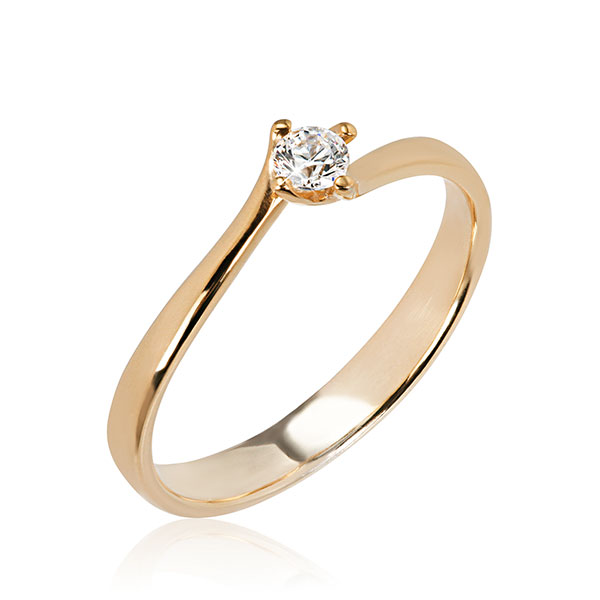 Inel de Logodna Solitaire Dama Aur Roz 14kt cu un Diamant Rotund Briliant in Setare 4-Gheare, Montura Rasucita-img1