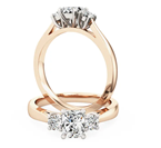 RD005RW Inel cu trei diamante, tăietură radiantă și tăietură rotundă strălucitoare, din aur roz și alb de 18 carate