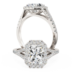 Inel de Logodna cu Diamante Dama Platina 950 cu Diamant Central Radiant, Stil Halo