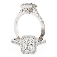 Inel Cluster cu Mai Multe Diamante Dama Platina 950 cu un Diamant Central Taietura Radiant si Diamante Mici