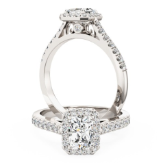 Inel de Logodna cu Diamante Dama Platina 950 cu Diamant Central Radiant, Stil Halo si Diamante Laterale