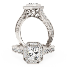 Inel de Logodna cu Diamante Dama Platina 950 cu Diamant Radiant Central, Setat Rub-Over, Stil Halo