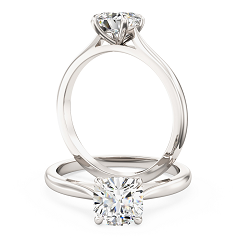 Inel de Logodna Solitaire Dama Aur Alb 18kt cu un Diamant Cushion in Setare Clasica cu 4 Gheare