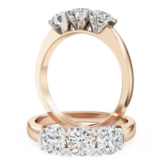 Inel de logodna/Inel cu 3 Diamante Dama Aur Roz&Alb 18kt cu 3 Diamante Rotund Briliant in Setare Gheare