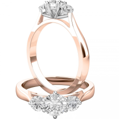 Inel de Logodna Solitaire cu Diamante Mici pe Lateral Dama Aur Roz si Aur Alb 18kt cu 3 Diamante Rotund Briliant in Setare Gheare