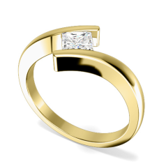 Inel de Logodna Solitaire Dama Aur Galben 18kt cu un Diamant Princess in Setare Tensionata, Inel Twist