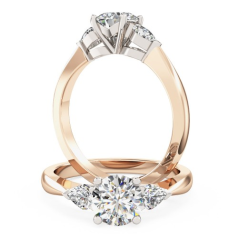 Inel de logodna/Inel cu 3 Diamante Dama Aur Roz&Aur Alb 18kt cu un Diamant Rotund Briliant si 2 Diamante Laterale Forma Para