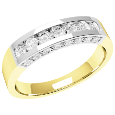 Halb Eternity Ring für Dame in 18kt Gelbgold und Weißgold mit 7 runden Diamanten und kleinen Diamanten auf beiden Seiten