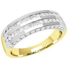 Halb Eternity Ring für Dame in 18kt Gelbgold und Weißgold mit runden Diamanten in 2 Reihen und kleinen Diamanten auf beiden Seiten