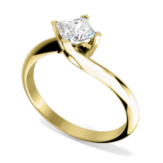 Inel de Logodna Solitaire Dama Aur Galben 18kt cu un Diamant Princess In Setare cu 4 Gheare, Inel Twist