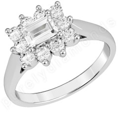 RD408W - 18ct white gold ring with an emerald cut centre and round brilliant diamonds 