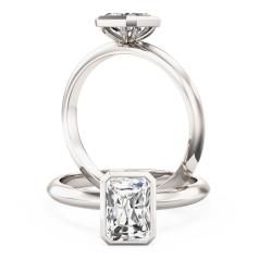 Inel de Logodna Solitaire Dama Aur Alb 18kt cu Diamant Radiant in Setare Rub Over