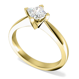 Inel de Logodna Solitaire Dama Aur Galben 18kt cu un Diamant Princess Setat Oblic Fixat la Varfuri