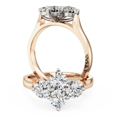 Inel de Logodna Cluster cu Mai Multe Diamante Dama Aur Roz&Alb 18kt cu 4 Diamante Rotund Briliant in Setare Gheare