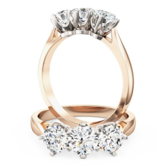 Inel de Logodna cu 3 Diamante Dama Aur Roz si Aur Alb 18kt cu 3 Diamante Rotund Briliant in Setare Gheare