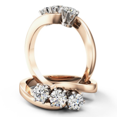 Inel de Logodna cu 3 Diamante Dama Aur Roz si Aur Alb 18kt cu 3 Diamante Rotund Briliant in Setare Gheare, Stil Rasucit