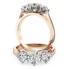 Inel de Logodna cu 3 Diamante Dama Aur Roz&Alb 18kt cu Diamante Forma Rotund Briliant in Setare Gheare