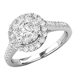 Inel Cocktail/ Inel de Logodna Cluster Dama Platina 950 cu Briliante Rotunde Stralucitoare, Stil Halo