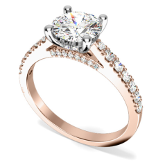 Inel de Logodna Solitaire cu Diamante Mici pe Lateral Dama Aur Roz&Alb 18kt cu un Diamant Central Rotund Briliant