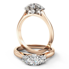 Inel de Logodnă cu 3 Diamante Damă Aur Roz&Alb 18kt cu 3 Diamante Rotund Briliant in Setare Gheare