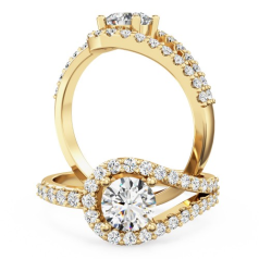 Inel de Logodna Solitaire cu Diamante Mici pe Lateral Dama Aur Galben 18kt cu Diamant Rotund Briliant in Centru