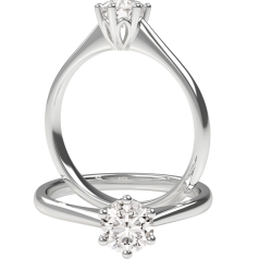 Inel de Logodna Solitaire Dama Aur Alb 18kt cu un Diamant Rotund Briliant,Setat într-un Set Tradițional de Gheare,cu 6 Gheare,Eleganță Clasică