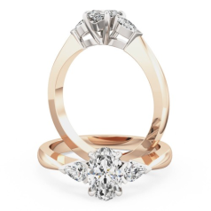 Inel de Logodna cu 3 Diamante Dama Aur Roz&Alb 18kt cu un Diamant Oval si 2 Diamante in Forma de Para