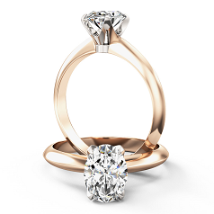 Inel de Logodna Solitaire Dama Aur Alb si Roz 18kt cu un Diamant Oval in Setare 4-Gheare
