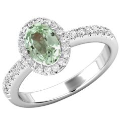 Inel Chrysoberyl Verde si Diamante Dama Aur Alb 18kt,cu un Chrysoberyl Verde Oval si Diamante Rotunde
