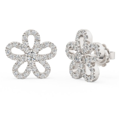 Cercei Tip Stud Aur Alb 18kt cu Diamante Rotund Briliant in Formă Florală