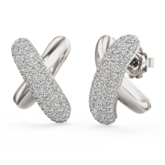 Cercei Stud cu Mai Multe Diamante Aur Alb 18kt cu Diamante Rotunde Brilliant, Simbol Sarut