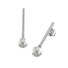 Cercei Lungi din Aur Alb 18kt cu Perle Argintiu Inchis si cate 14 Diamante Rotunde Briliant
