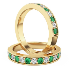 Inel cu Smarald si Diamant Dama Aur Galben 18kt cu 7 Smaralde Rotunde si 6 Diamante Rotund Briliant