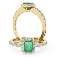 Inel cu Smarald si Diamant Dama Aur Galben 18kt cu un Smarald Taietura Smarald si Diamante Rotund Briliant