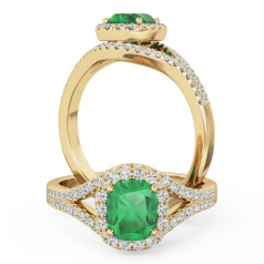 Inel Smarald si Diamante Dama Aur Galben 18kt cu un Smarald Oval si Diamante Rotunde Briliant