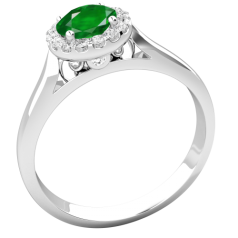 Inel de Logodna Tip Halo cu Mai Multe Diamante Dama Platina 950 cu un Smarald Rotund Setate cu Gheare