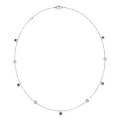 Colier din Aur Alb de 18kt cu 5 Safire si 4 Diamante Rotunde Briliant, in Setare Rub Over