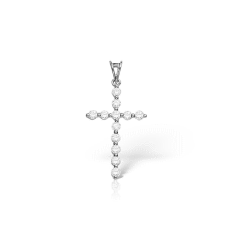 Pandantiv cu Mai Multe Diamante Aur Alb 18kt cu Diamante Rotunde in Forma de Cruce si Lantisor de 43cm, in Stoc