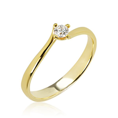 Inel de Logodna Solitaire Dama Aur Galben 14kt cu un Diamant Rotund Briliant in Setare 4-Gheare, Montura Rasucita