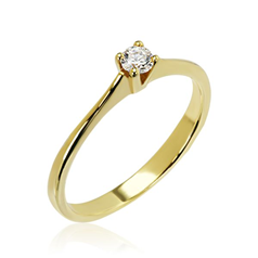 Inel de Logodna Solitaire Dama Aur Galben 14kt cu un Diamant Rotund in Setare cu 4 Gheare