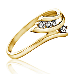 Inel de Logodna cu Mai Multe Diamante Dama Aur Galben 14kt cu 4 Diamante Rotunde Briliant