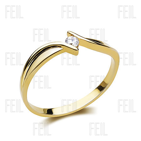 Inel de Logodna Solitaire Dama Aur Galben 14kt cu un Diamant Briliant Rotund, Stil Twist