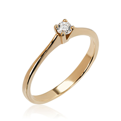 Inel de Logodna Solitaire Dama Aur Roz 14kt cu un Diamant Rotund in Setare cu 4 Gheare