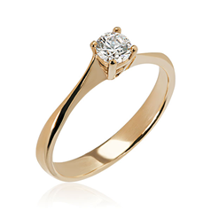 Inel de Logodna Solitaire Dama Aur Roz 14kt cu Diamant Rotund Briliant Setat cu 4 Gheare,Montura Putin Rasucita