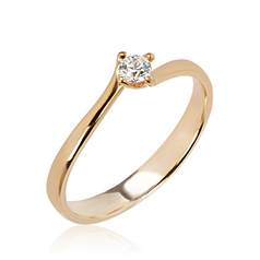 Inel de Logodna Solitaire Dama Aur Roz 14kt cu un Diamant Rotund Briliant in Setare 4-Gheare, Montura Rasucita