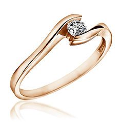 RDWEFAu142/14R Inel de Logodna Solitaire Dama Aur Roz 14kt cu un Diamant Rotund Briliant in Setare Tensionata, Inel Twist