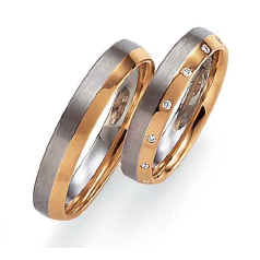 Set de Verighete Aur Roz Aur Alb 14kt cu 13Diamante Rotunde Briliant Finisaj Periat